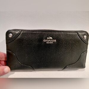 Coach MERCER black Leather Zip Around Long Wallet